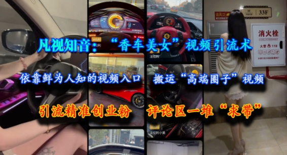 凡视知音：“香车美女”视频引流术，依靠鲜为人知的视频入口，搬运“高端圈子”视频，引流精准创业粉，评论区一堆“求带”-娱乐网赚