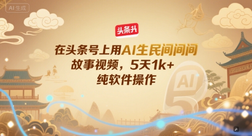 在头条号上用AI生民间故事视频，5天1k+，纯软件操作-娱乐网赚