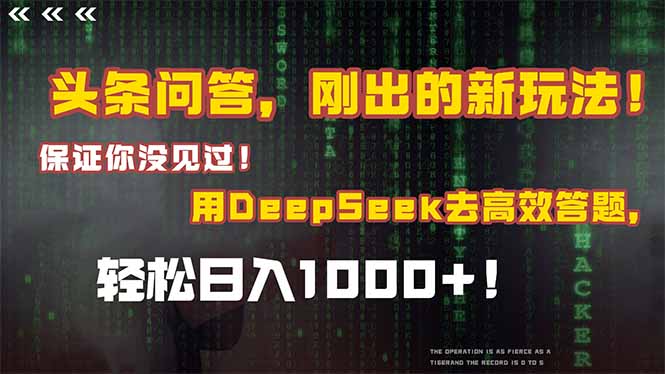 头条问答，刚出的新玩法！保证你没见过！结合Deepseek高效答题，日入1000+-娱乐网赚