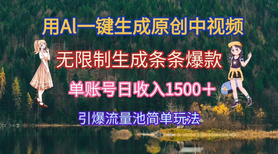 用Al一键生成原创中视频，无限制生成条条爆款，单账号日收入1500＋引爆…-娱乐网赚