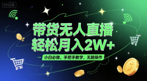 带货无人直播，轻松月入2W+，小白必做，手把手教学，无脑操作(附学习资料)-娱乐网赚