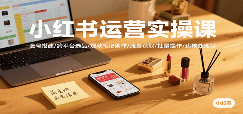 小红书运营实操课，账号搭建/跨平台选品/爆款笔记创作/流量获取/批量操作/违规处理等-娱乐网赚