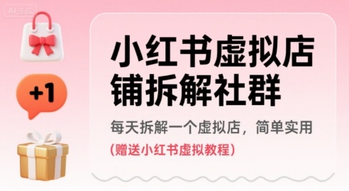 小红书虚拟店铺拆解社群，每天拆解一个虚拟店，简单实用(赠送小红书虚拟教程)-娱乐网赚