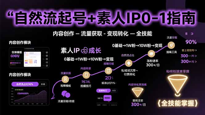 自然流起号+素人IP0-1指南，快速掌握内容创作-流量获取-变现转化-全技能-娱乐网赚
