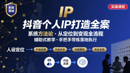 抖音个人IP系统落地实操大课，实操课程，辅助落地-娱乐网赚