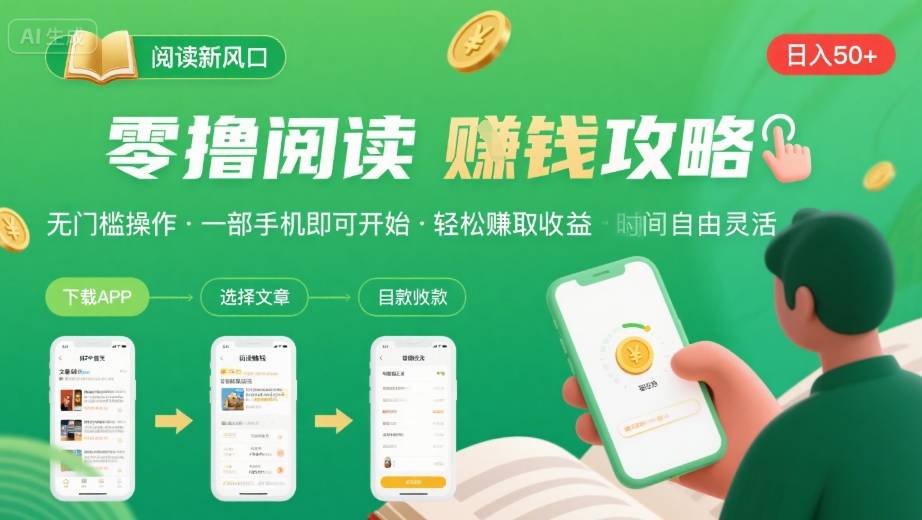 零撸阅读新风口，无门槛轻松挣，一部手机，日入 50-3张【揭秘】-娱乐网赚