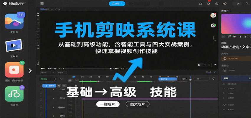 手机剪映系统课，从基础到高级功能，含智能工具与四大实战案例，快速掌握视频创作技能-娱乐网赚