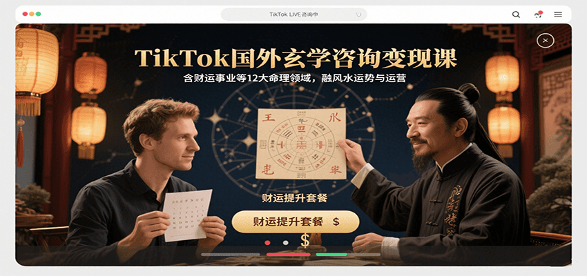 TikTok国外玄学咨询变现课，含财运事业等12大命理领域，融风水运势与运营-娱乐网赚