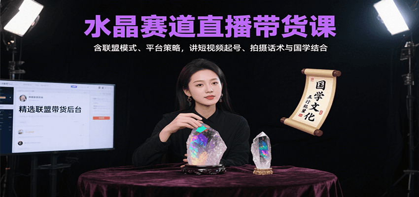 水晶赛道直播带货课：含联盟模式、平台策略，讲短视频起号、拍摄话术与国学结合-娱乐网赚