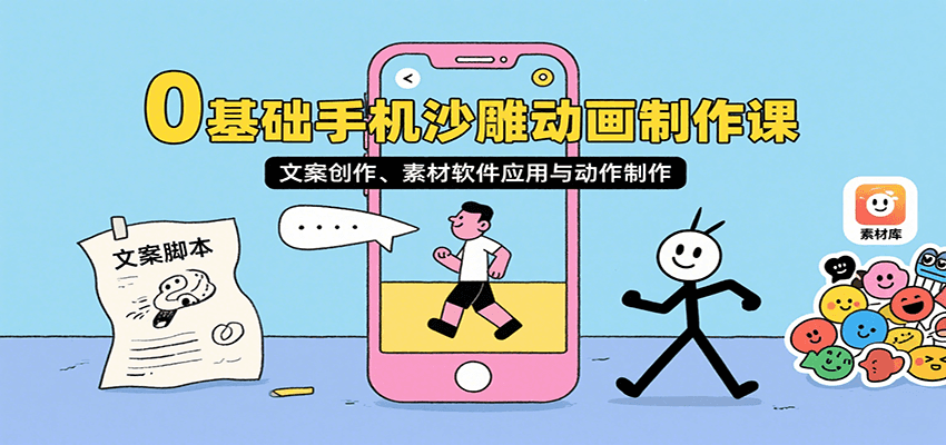 0基础手机沙雕动画制作课，文案创作、素材软件应用与动作制作-娱乐网赚