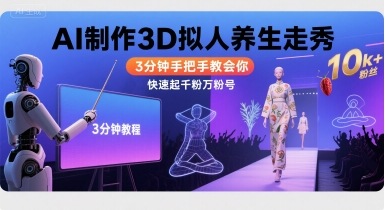 Ai制作3D拟人养生走秀，3分钟手把手教会你，快速起千粉万粉号-娱乐网赚