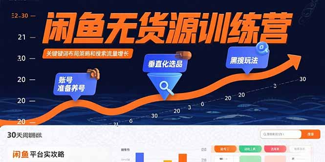 闲鱼无货源训练营：账号准备养号/垂直化选品/黑搜玩法，0基础30天盈利指南-娱乐网赚