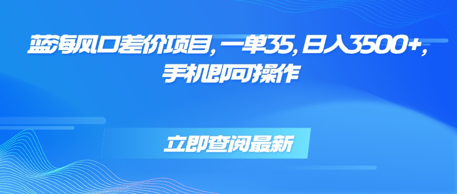 蓝海风口差价项目，一单35，日入3500+，手机即可操作-娱乐网赚