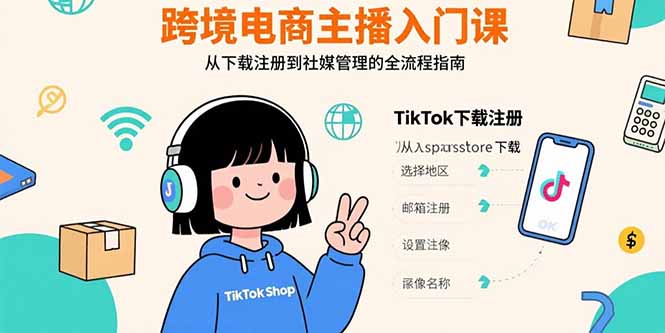跨境电商主播入门课，TikTok下载注册，支付工具配置，社媒账号管理全流程-娱乐网赚