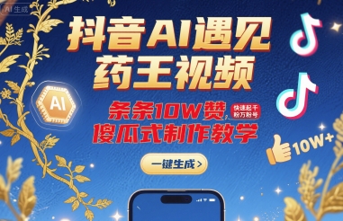 抖音AI遇见药王视频，条条10W赞，快速起千粉万粉号，傻瓜式制作教学-娱乐网赚