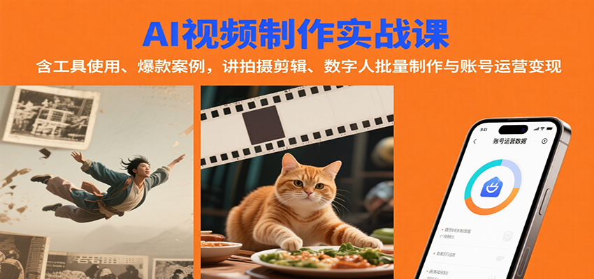 AI视频制作实战：含工具使用、爆款案例，讲拍摄剪辑、数字人批量制作与账号运营变现-娱乐网赚