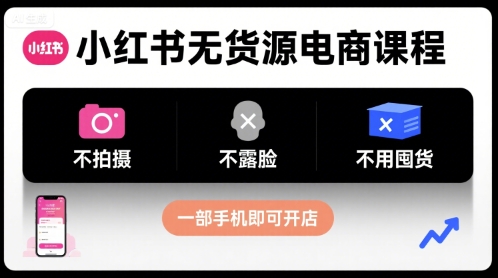 小红书无货源电商课程，不拍摄不露脸不用囤货，一部手机即可开店-娱乐网赚