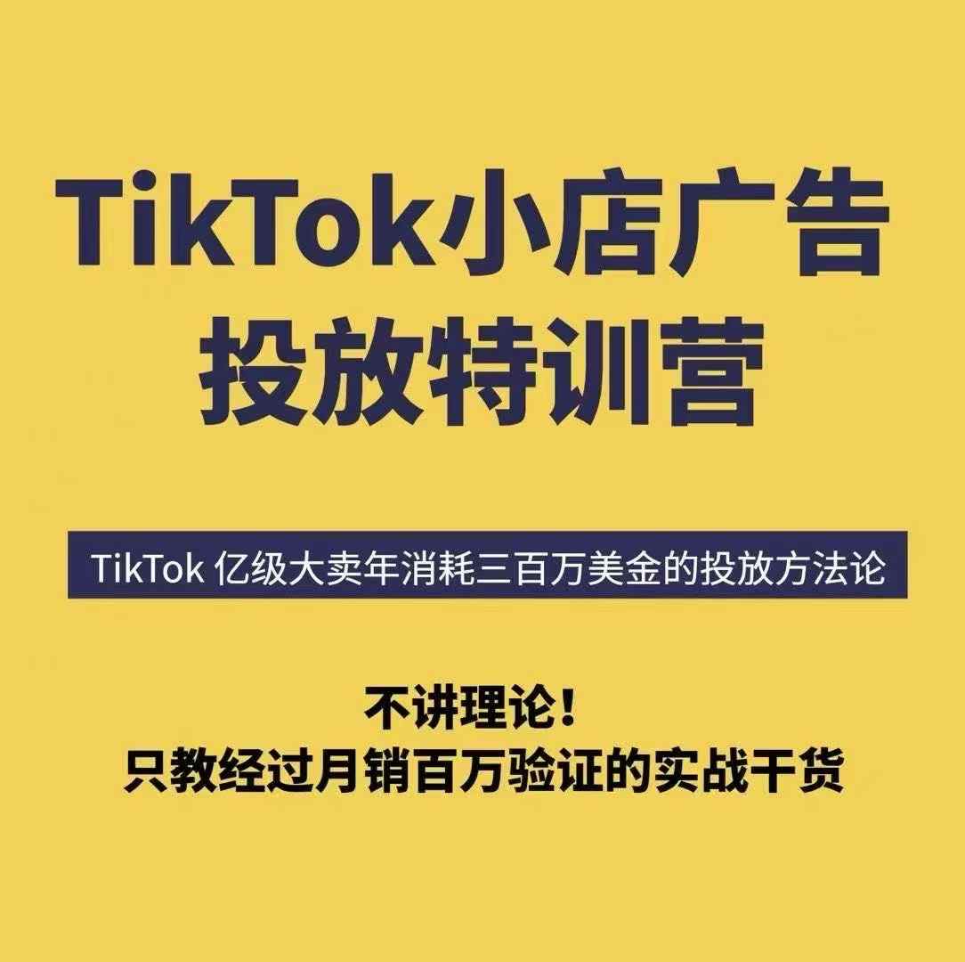 TikTok小店广告投放特训营，6天破局计划专治各种“投不动”，教你经过月销百万验证的实战干货-娱乐网赚