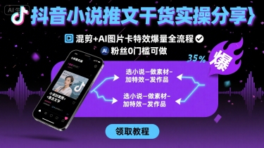 抖音小说推文干货实操分享，混剪+AI图片卡特效爆量全流程，0粉丝0门槛可做-娱乐网赚