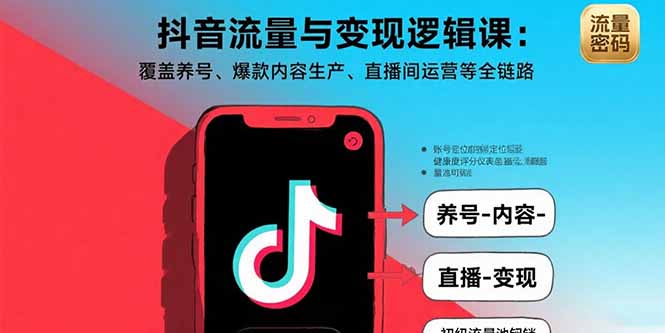 抖音流量与变现逻辑课：覆盖养号、爆款内容生产、直播间运营等全链路-娱乐网赚