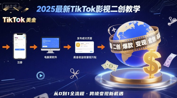 2025年最新TikTok影视二创教学，从注册到发布撸美金全流程，跨境变现新机遇-娱乐网赚