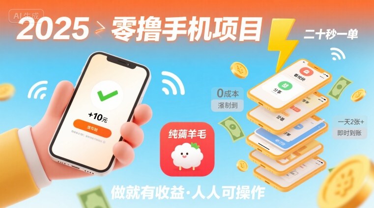 2025年零撸手机项目，二十秒一单，纯薅羊毛 一天2张+做就有-娱乐网赚