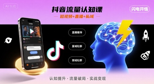 抖音流量认知课，短视频+直播+私域，认知提升，闪电开悟-娱乐网赚