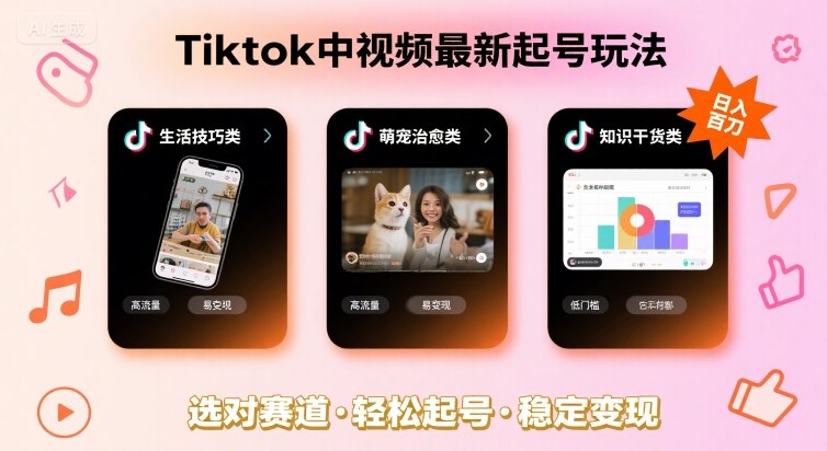 Tiktok中视频最新起号玩法，想要日入百刀，做好这几个赛道就可以了-娱乐网赚