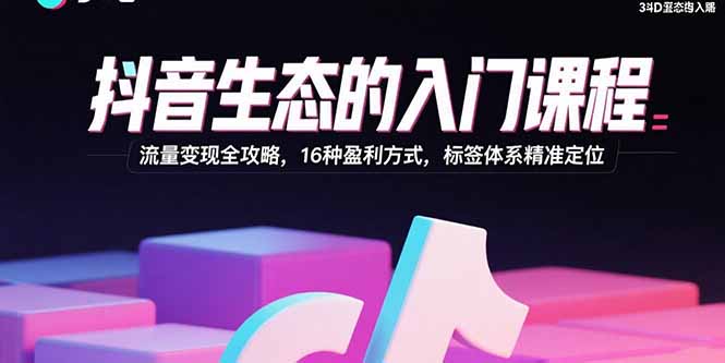 抖音生态的入门课程：流量变现全攻略，16种盈利方式，标签体系精准定位-娱乐网赚