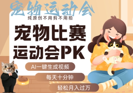 AI一键生成宠物比赛运动会PK视频，纯原创不用剪不用拍，每天十分钟，轻松月入过1W+-娱乐网赚