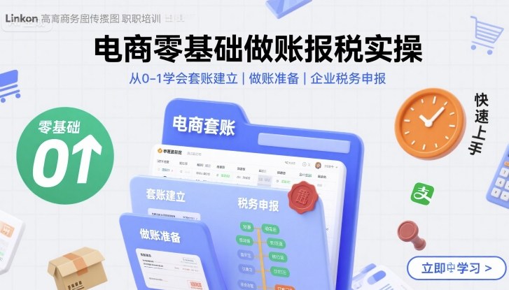 电商零基础做账报税实操快速上手，从0-1学会套账建立，做账准备，企业税务申报-娱乐网赚