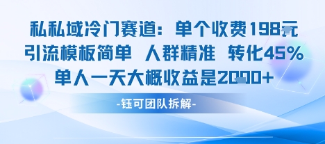 私域冷门赛道单个收费198米引流模板简单人群精准 45%的转化率单人一天大概收益多张-娱乐网赚