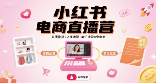 小红书电商直播营，直播带货+店铺运营+笔记运营=全电商-娱乐网赚