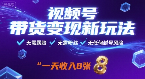 视频号带货变现新玩法，无需露脸，无需粉丝，无任何封号风险，一天收益8张【揭秘】-娱乐网赚