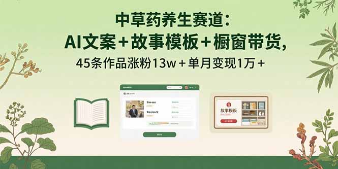 中草药养生赛道：AI文案+故事模板+橱带货，45条作品涨粉13w+单月变现1万+-娱乐网赚
