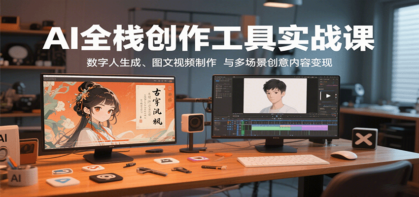 AI全栈创作工具实战课：数字人生成、图文视频制作与多场景创意内容变现-娱乐网赚