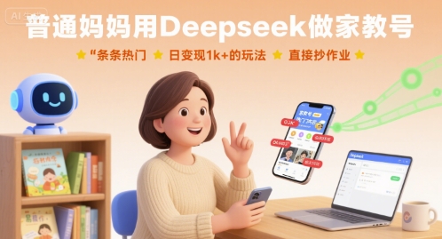 普通妈妈用Deepseek做家教号，条条热门，日变现1k+的玩法，直接抄作业-娱乐网赚
