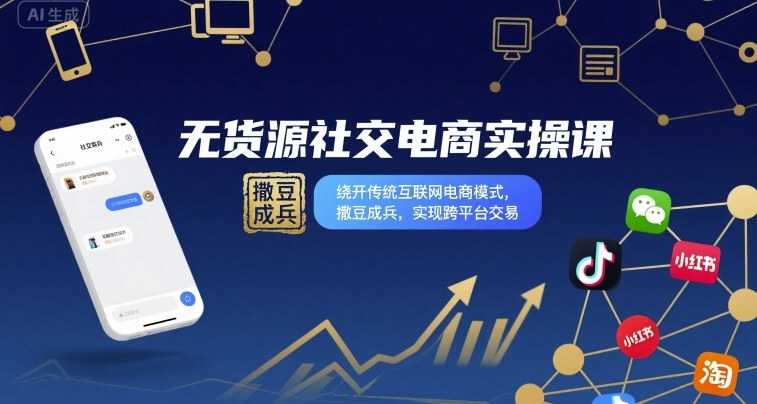 无货源社交电商实操课，绕开传统互联网电商模式，撒豆成兵，实现跨平台交易-娱乐网赚