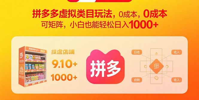 拼多多虚拟类目玩法，0成本，可矩阵，小白也能轻松日入1000+-娱乐网赚